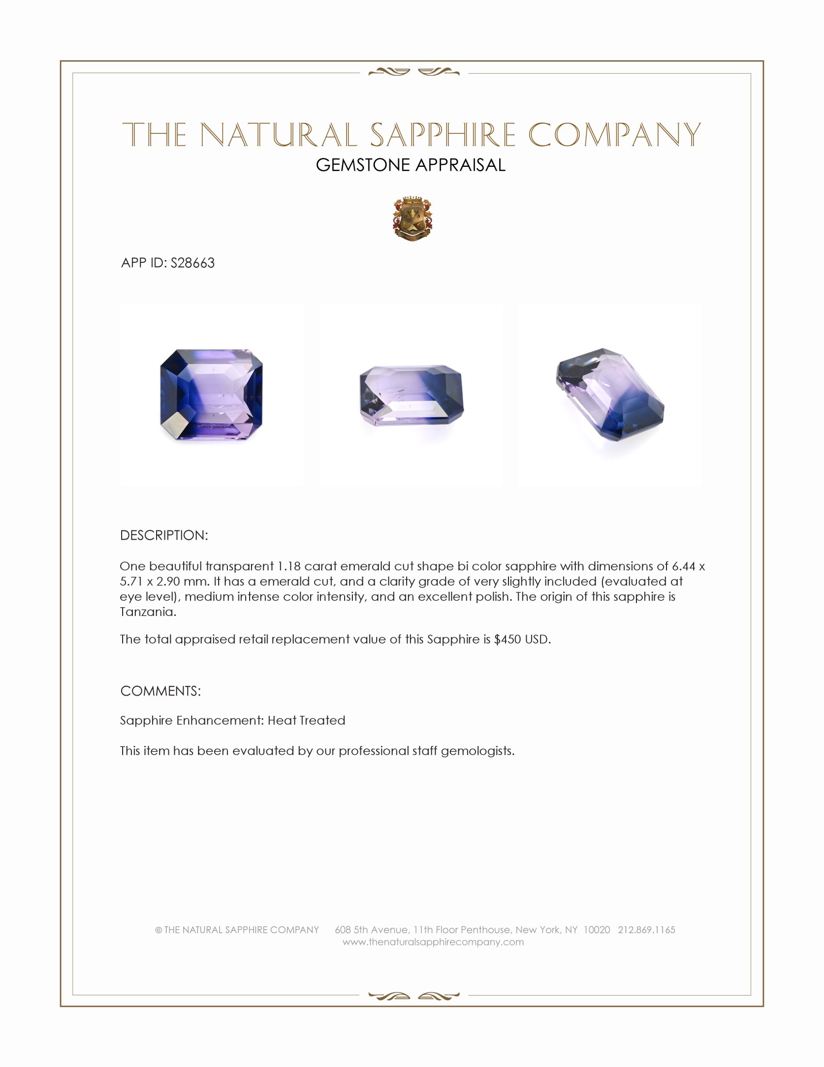 1.18 Ct. Bi Color Sapphire from Tanzania