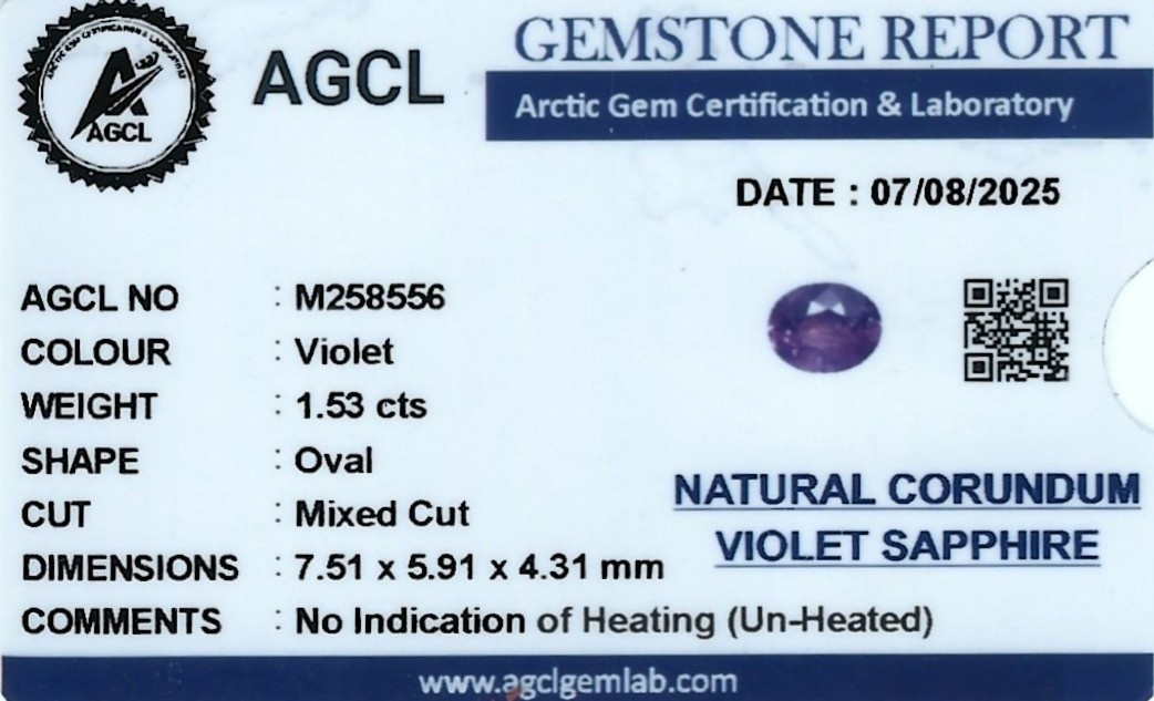 1.53 Ct. Violet Sapphire from Ceylon (Sri Lanka)