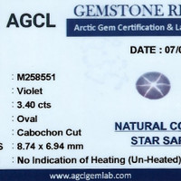 3.40 Ct. Violet Star Sapphire from Ceylon (Sri Lanka) Scan Report