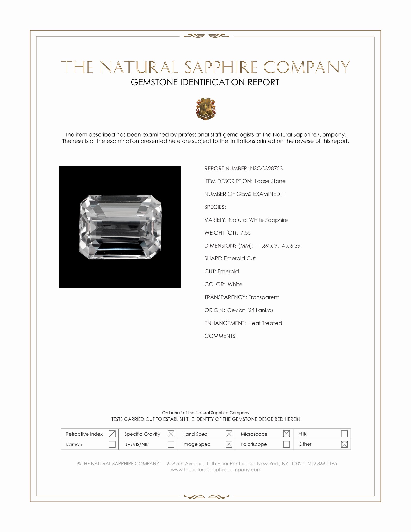 7.55 Ct. White Sapphire from Ceylon (Sri Lanka)