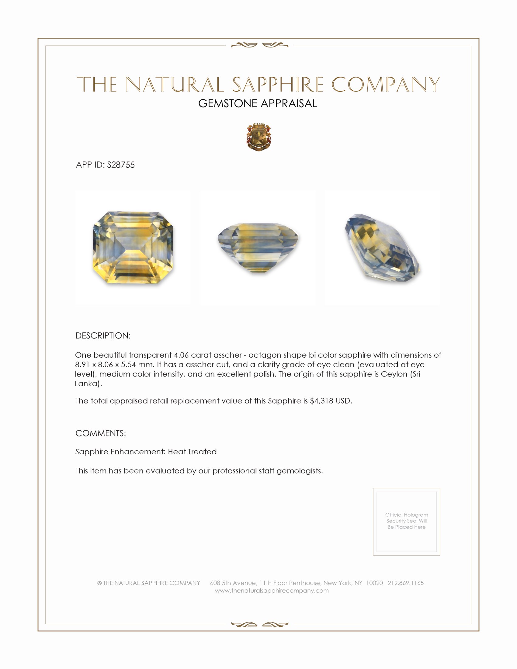 4.06 Ct. Bi Color Sapphire from Ceylon (Sri Lanka)