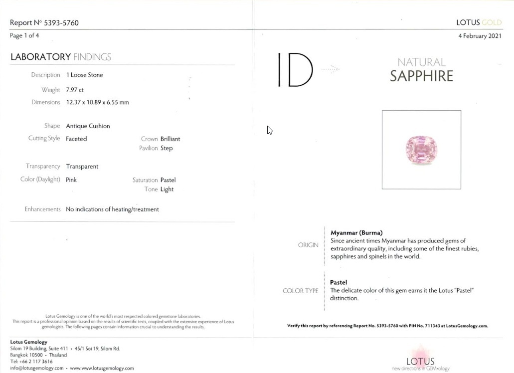 7.97 Ct. Pink Sapphire from Burma (Myanmar)
