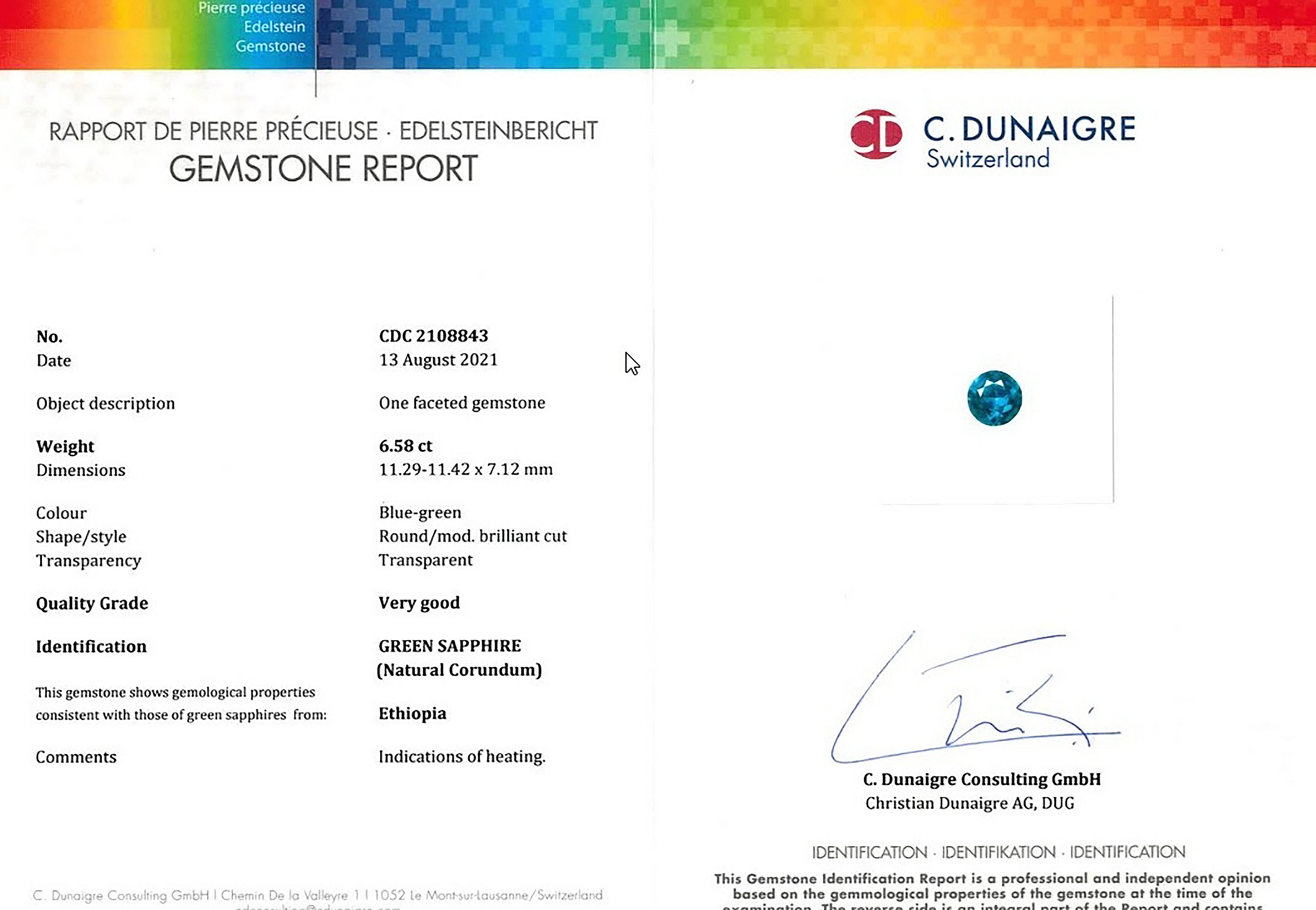 6.58 Ct. Bluish Green Sapphire from Ethiopia