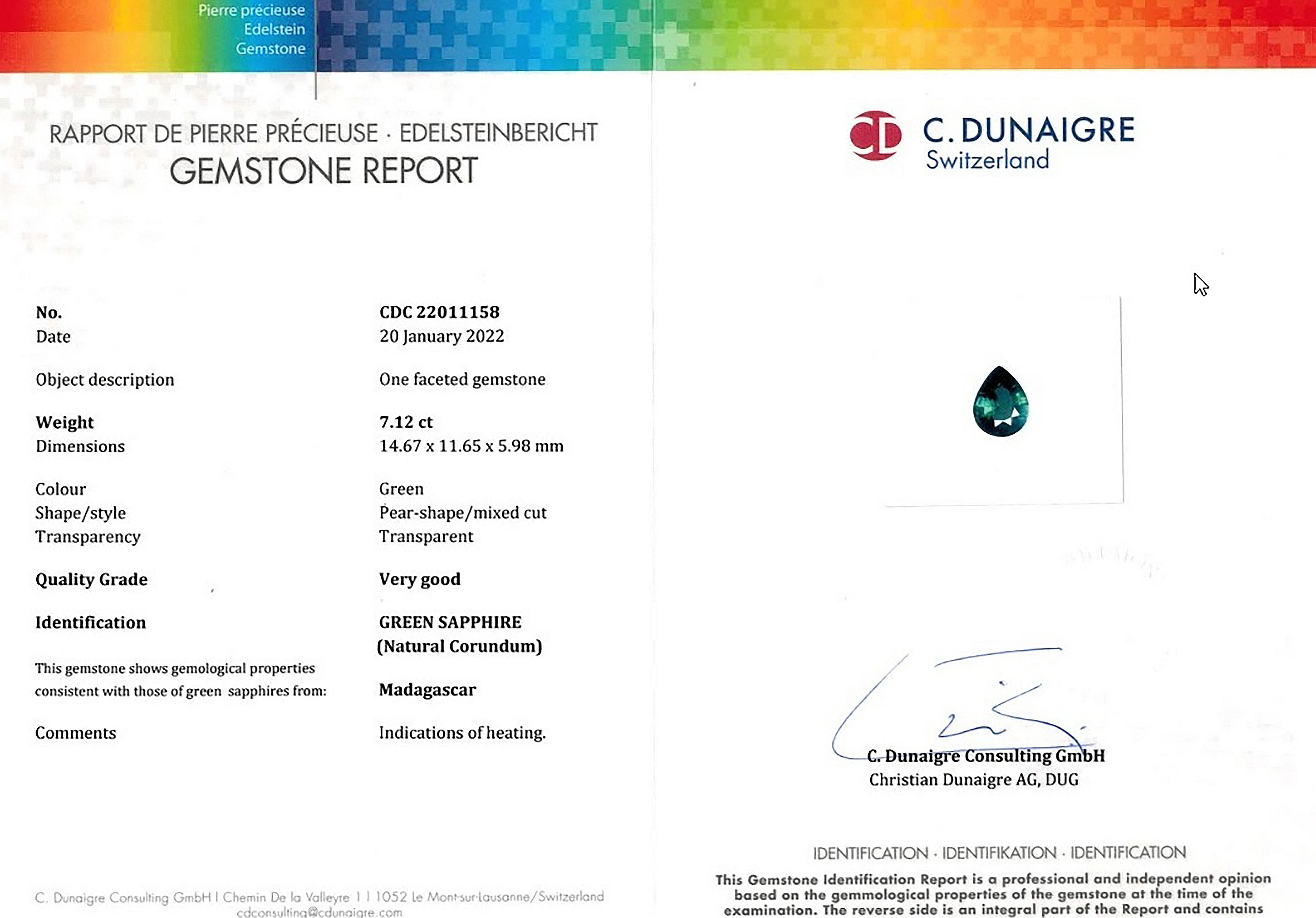 7.12 Ct. Green Sapphire from Madagascar