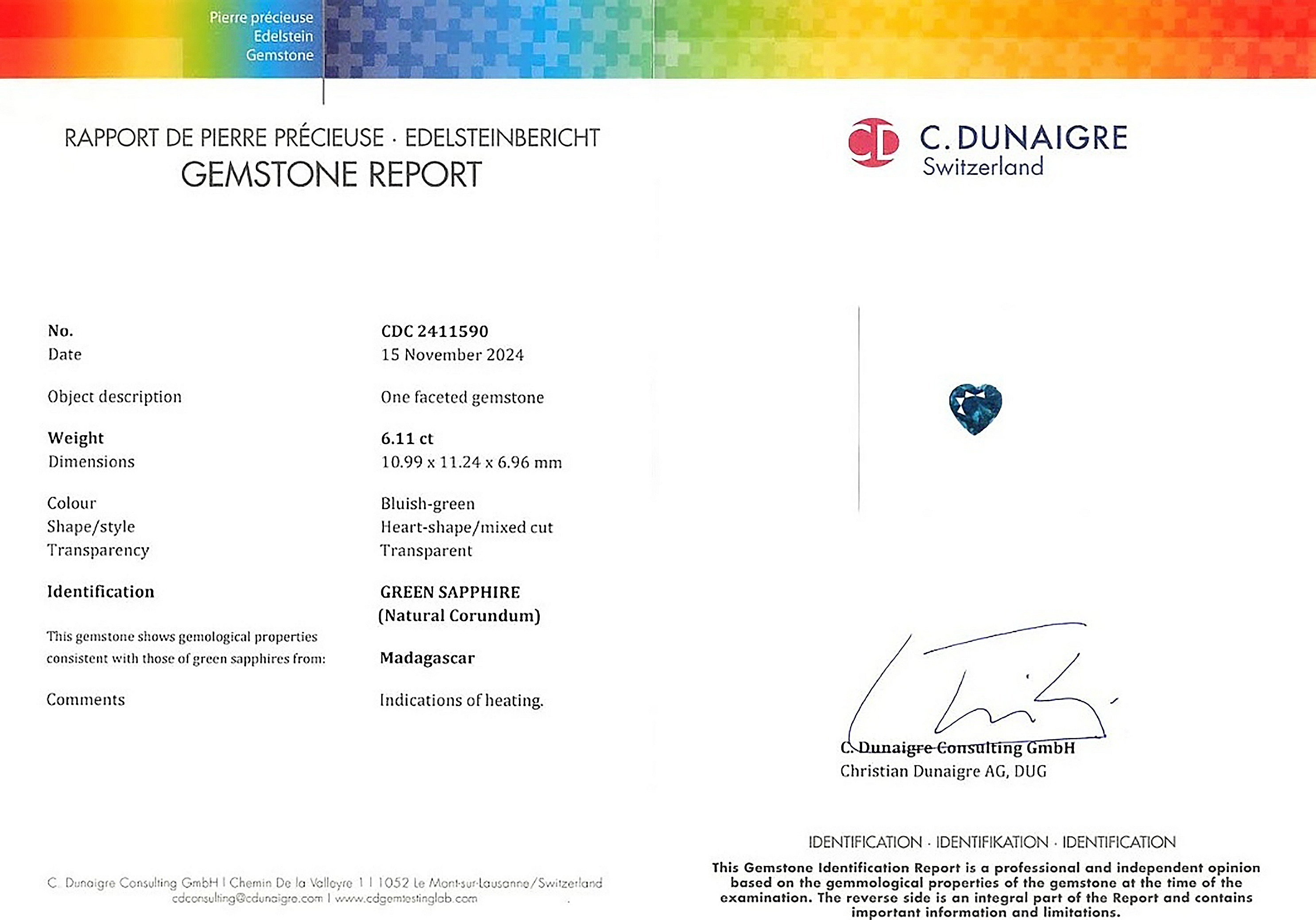 6.12 Ct. Bluish Green Sapphire from Madagascar