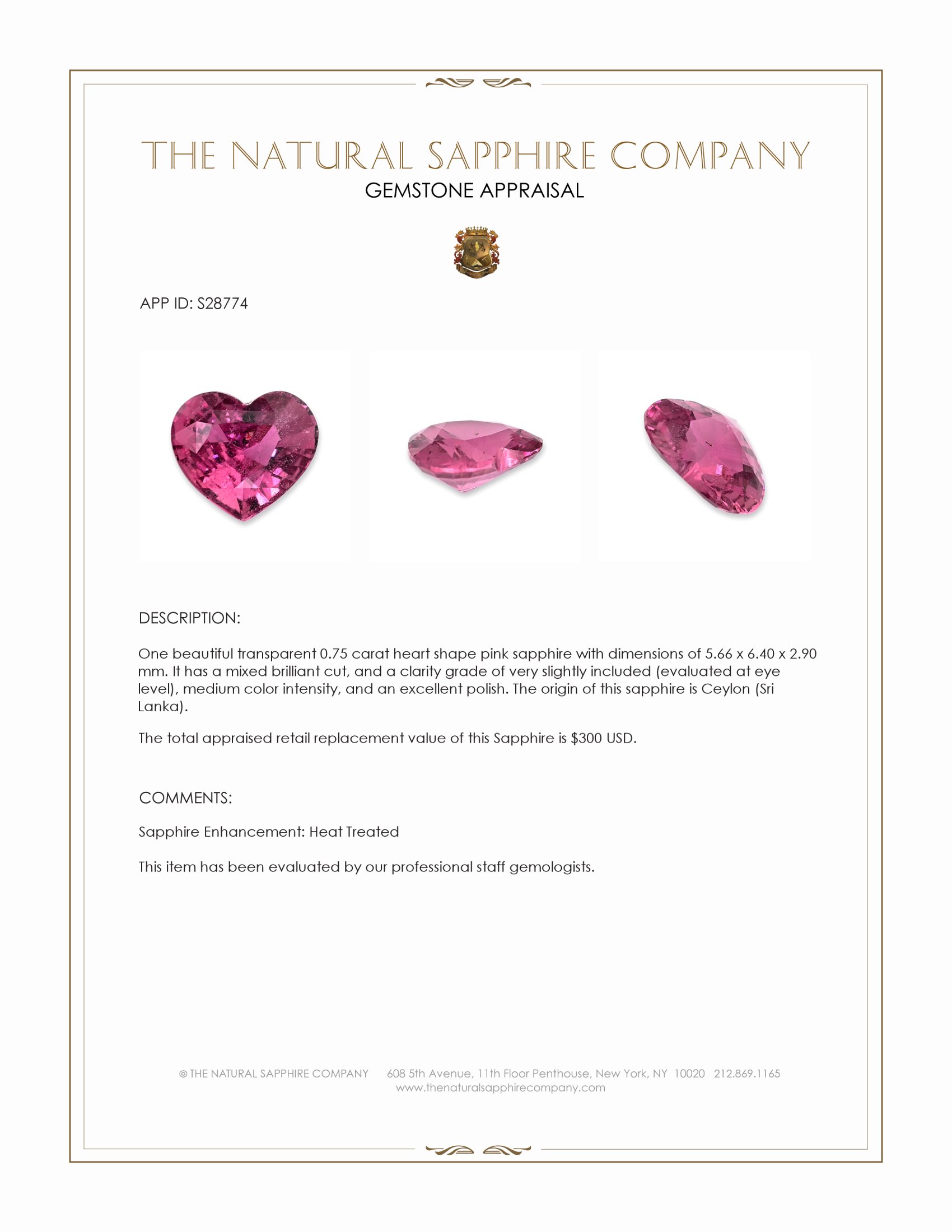 0.75 Ct. Pink Sapphire from Ceylon (Sri Lanka)