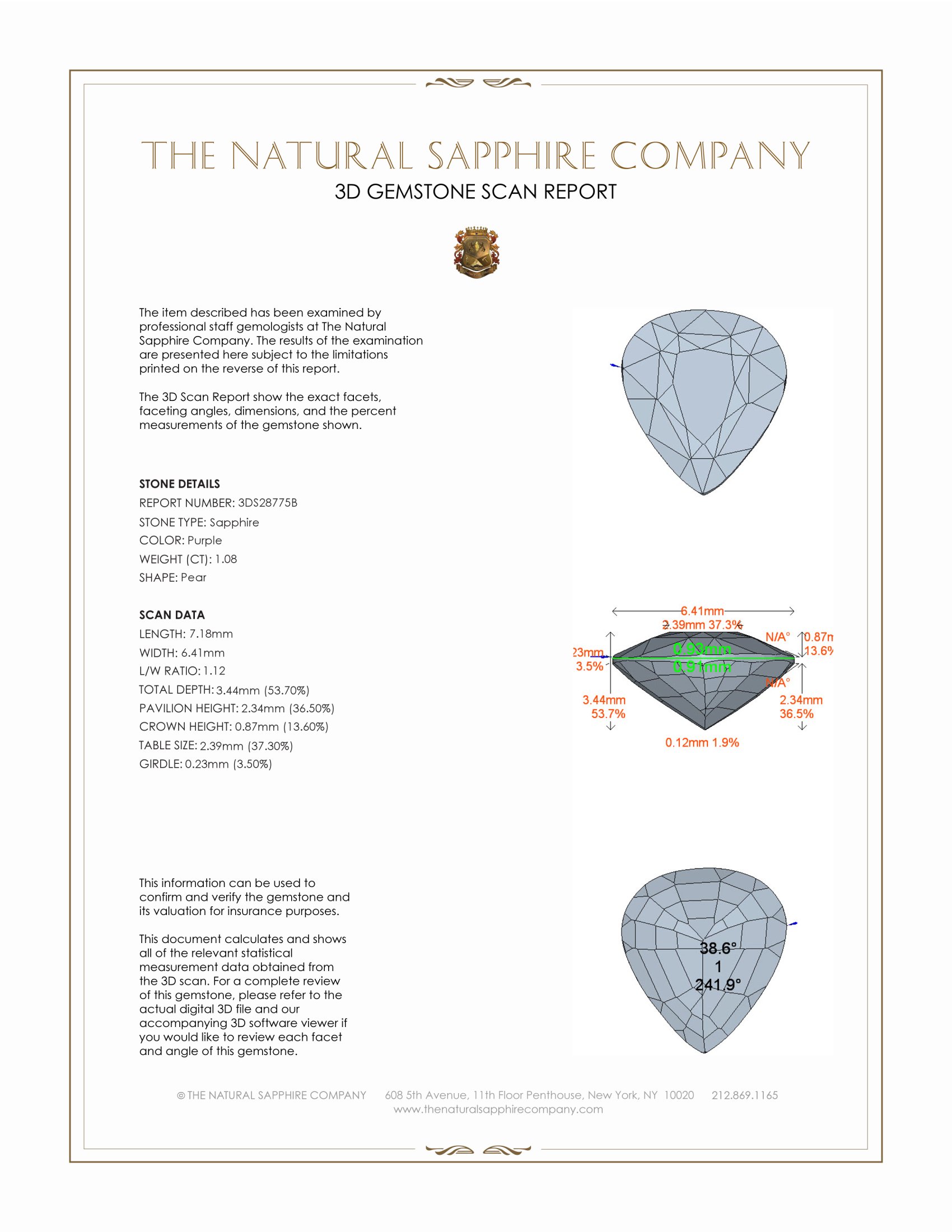 1.08 Ct. Purple Sapphire from Ceylon (Sri Lanka)