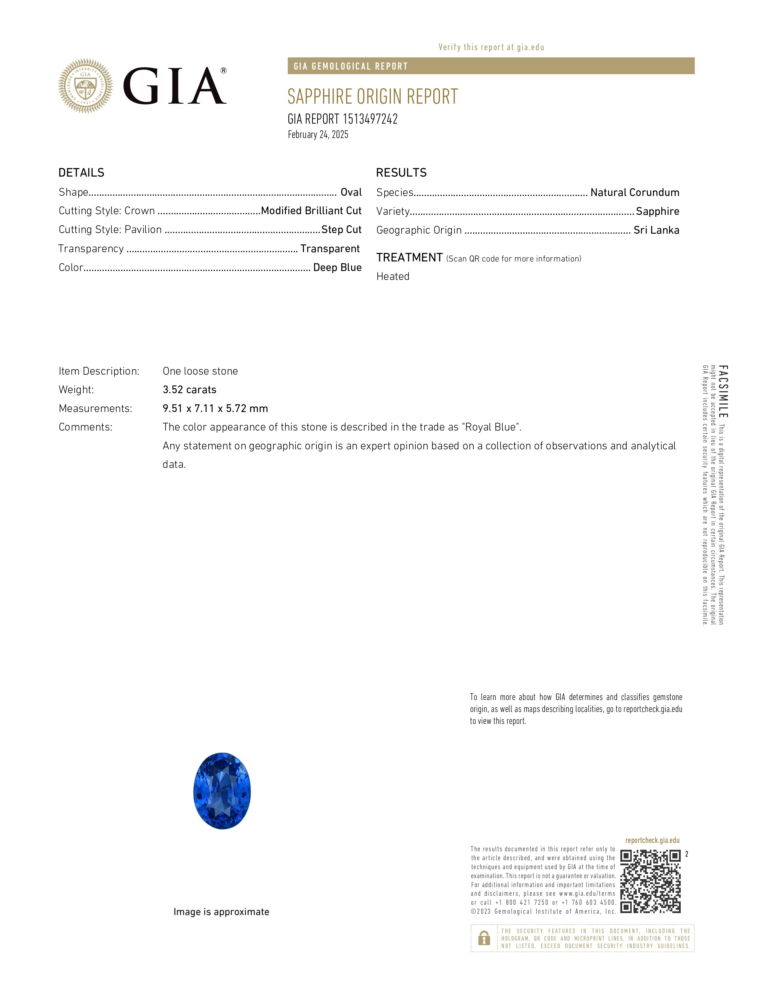 3.52 Ct. Blue Sapphire from Ceylon (Sri Lanka)