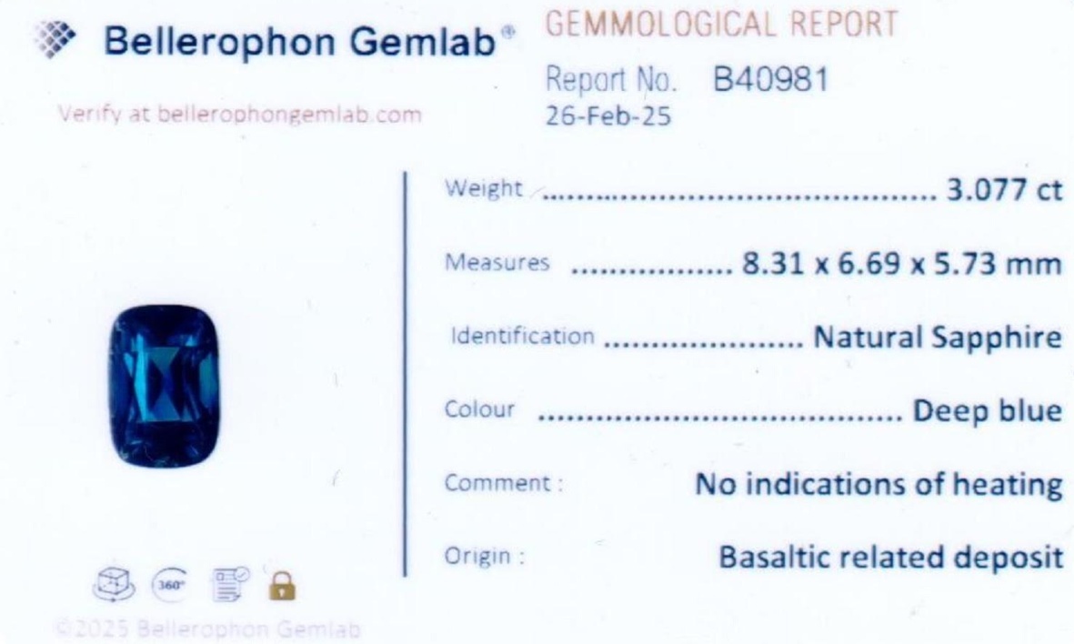 3.07 Ct. Greenish Blue Sapphire from Ceylon (Sri Lanka)