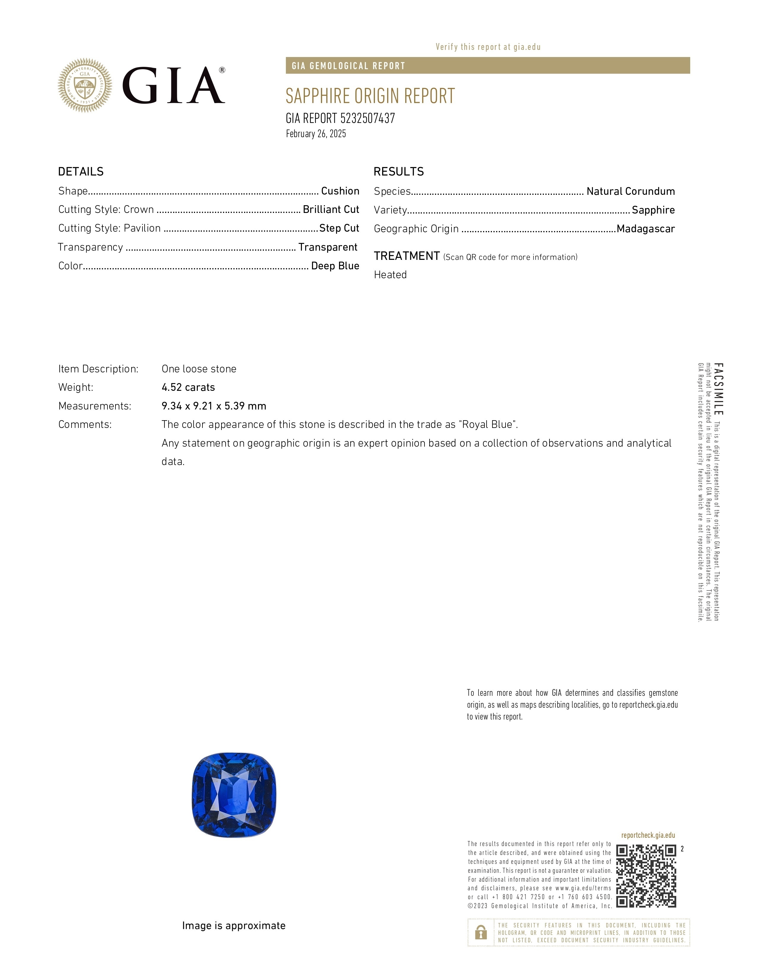 4.52 Ct. Blue Sapphire from Madagascar