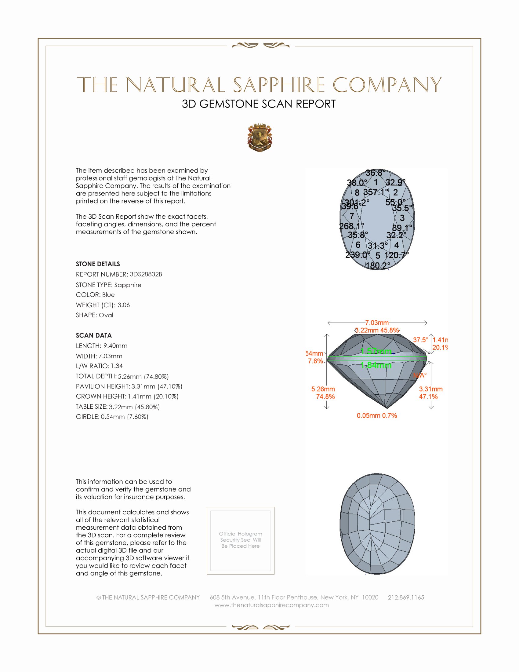 3.06 Ct. Blue Sapphire from Ceylon (Sri Lanka)