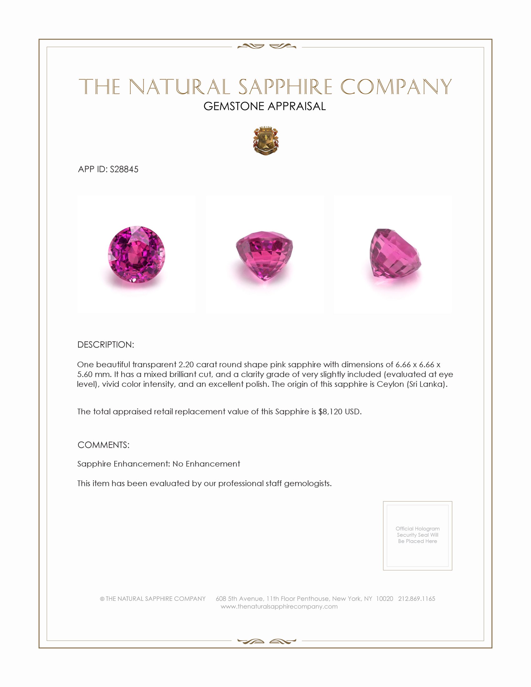 2.20 Ct. Pink Sapphire from Ceylon (Sri Lanka)
