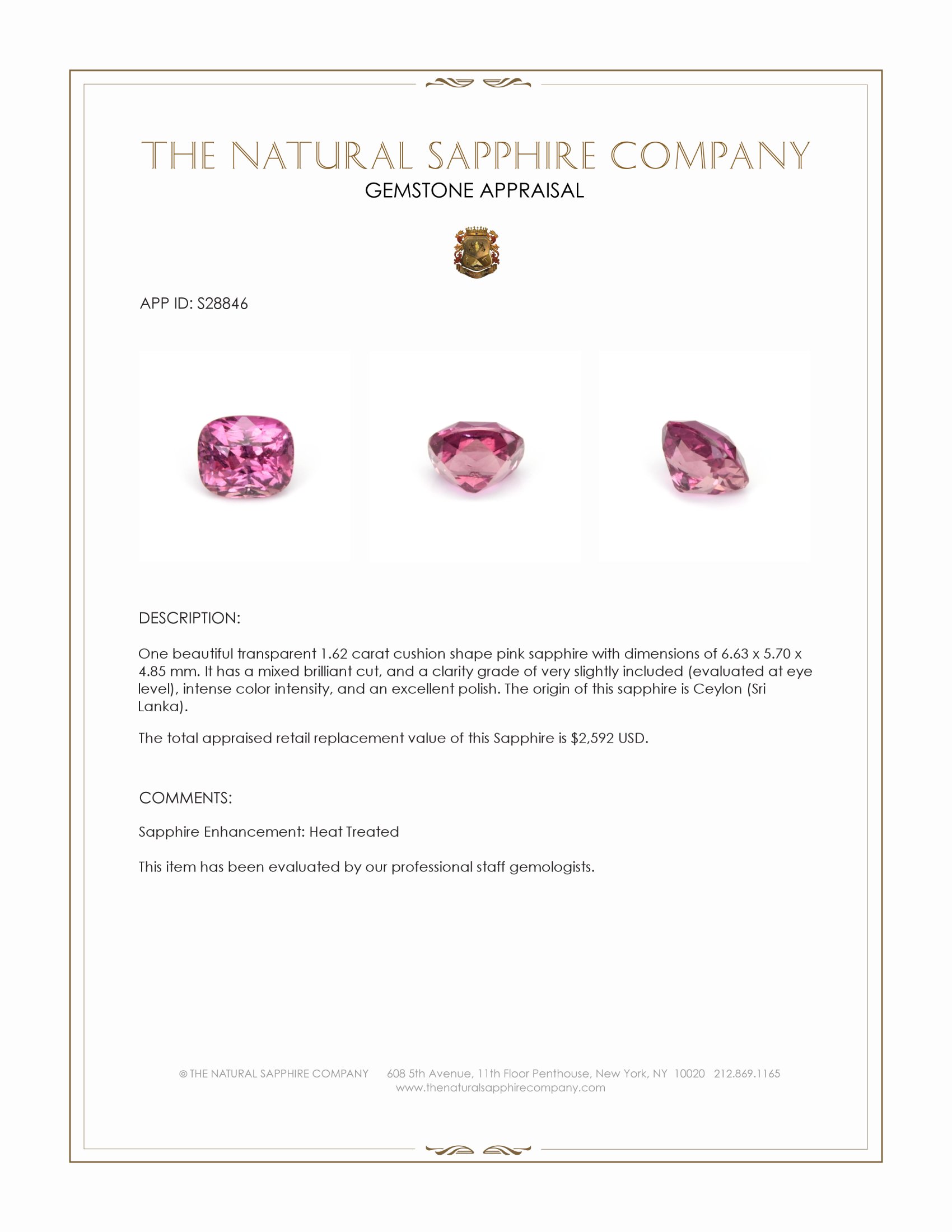 1.62 Ct. Pink Sapphire from Ceylon (Sri Lanka)