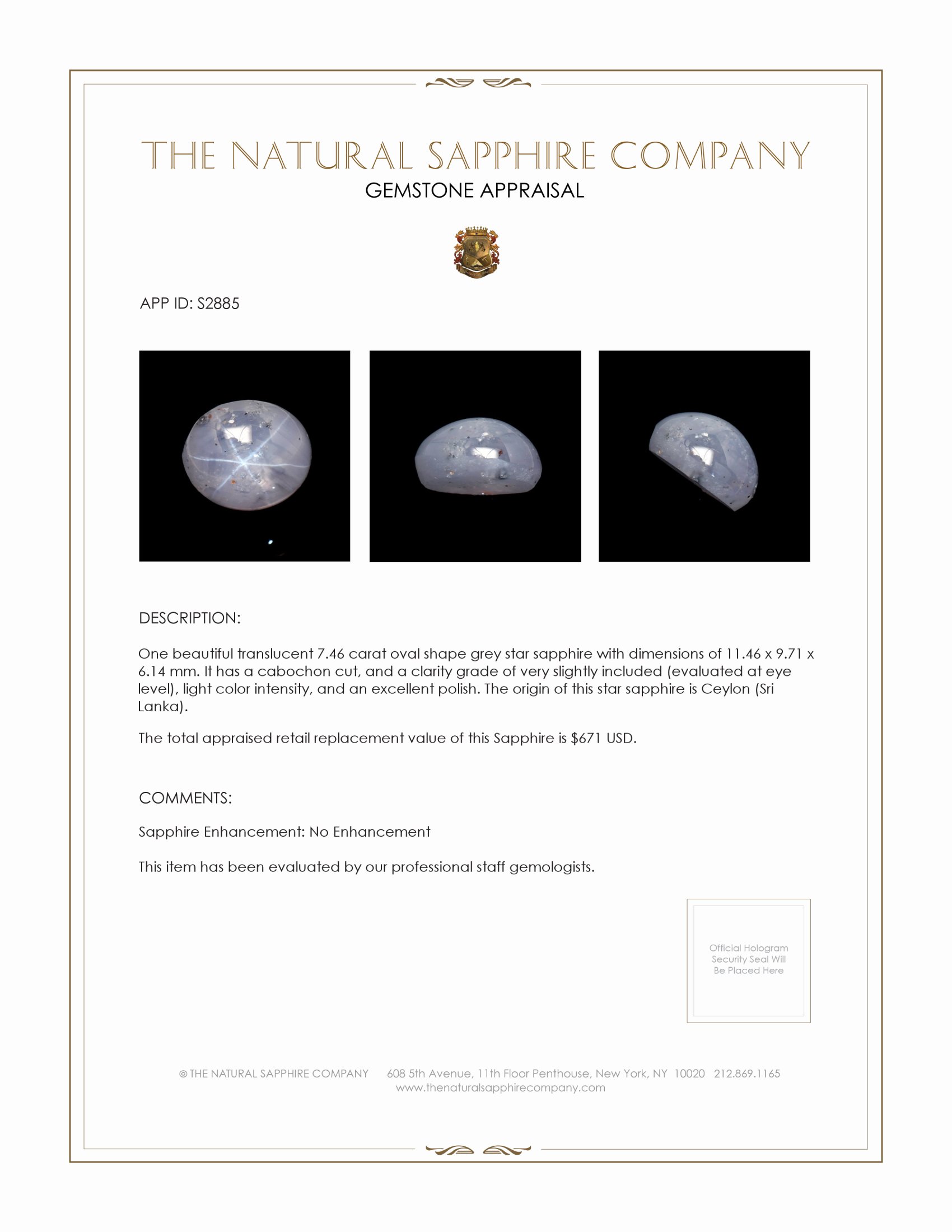 7.46 Ct. Grey Star Sapphire from Ceylon (Sri Lanka)