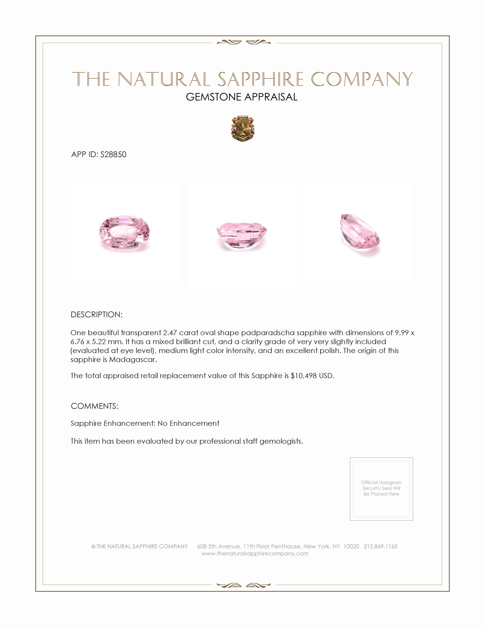 2.47 Ct. Padparadscha Sapphire from Madagascar