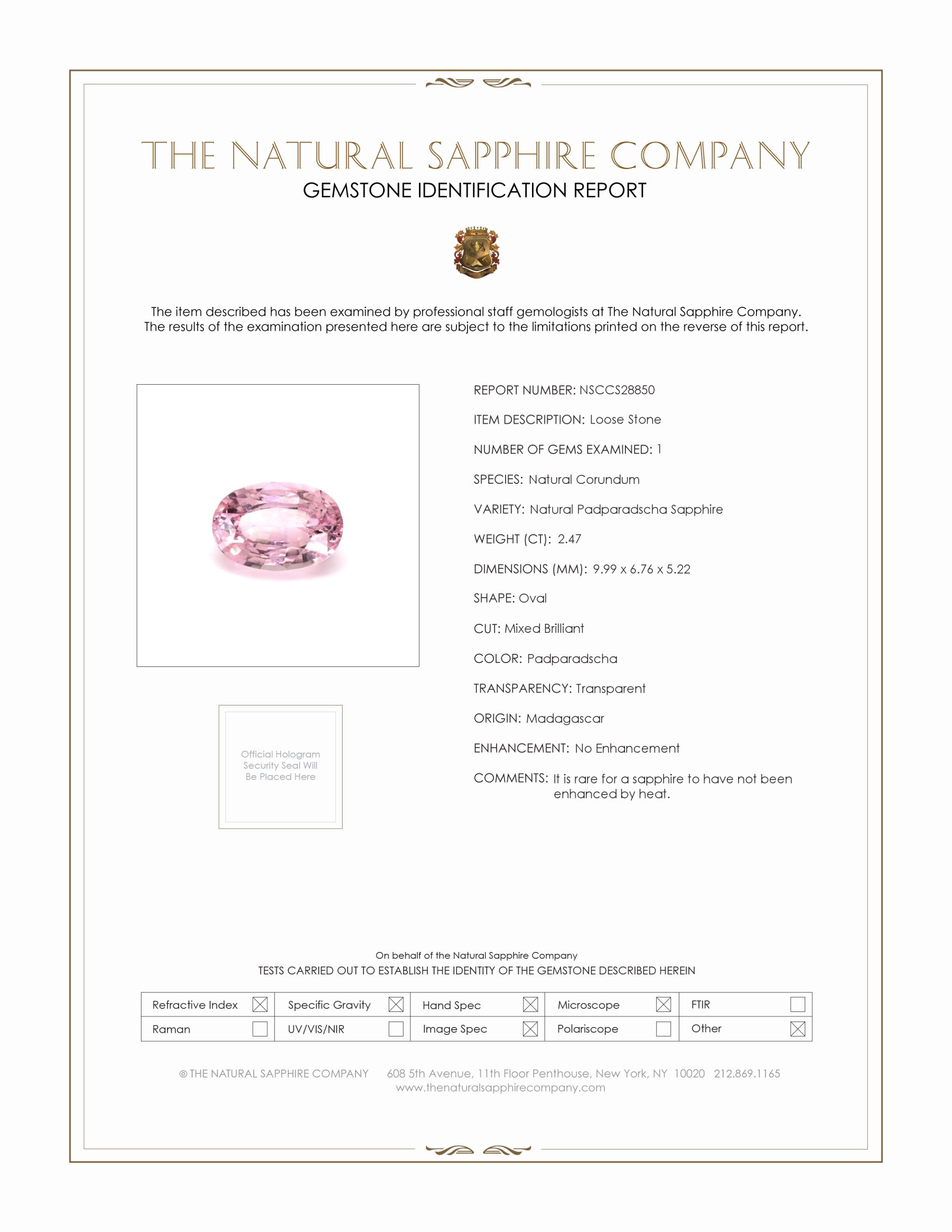 2.47 Ct. Padparadscha Sapphire from Madagascar