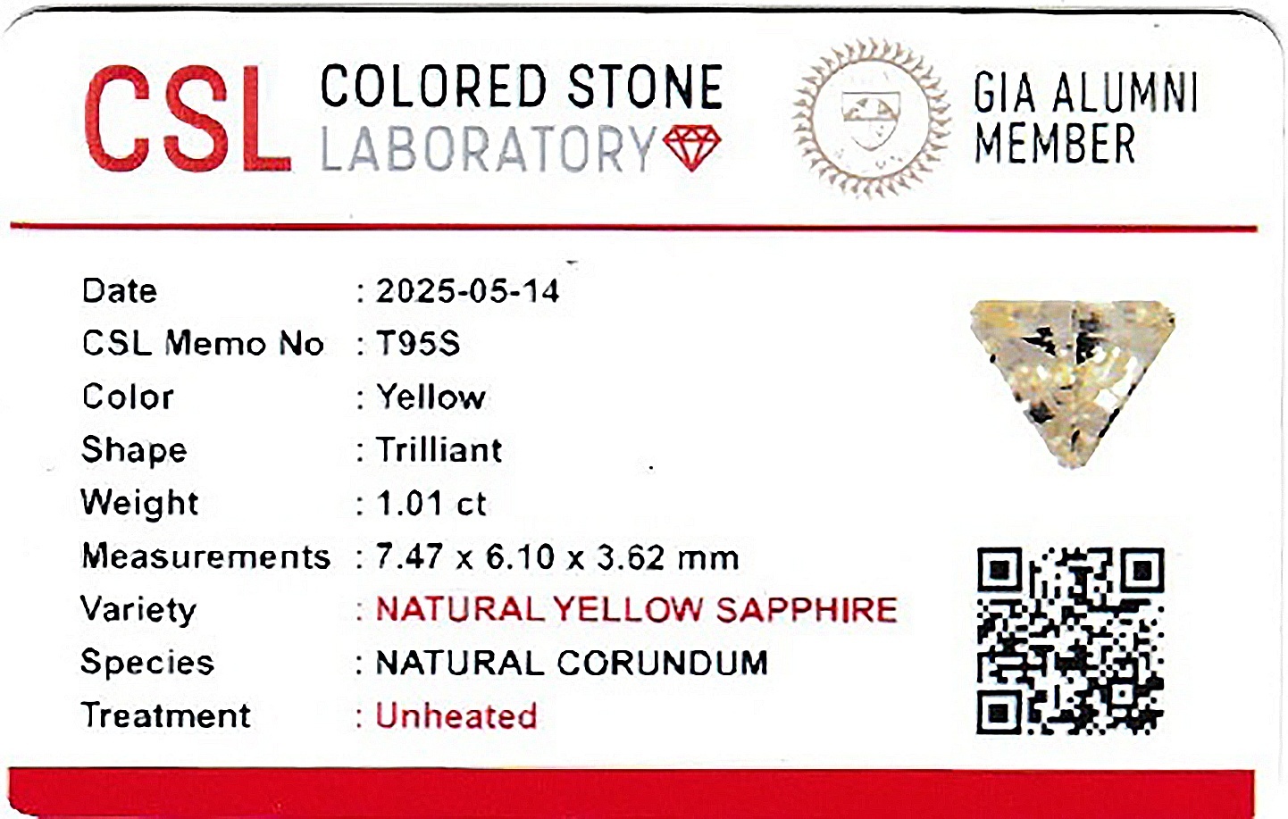 1.01 Ct. Yellow Sapphire from Ceylon (Sri Lanka)