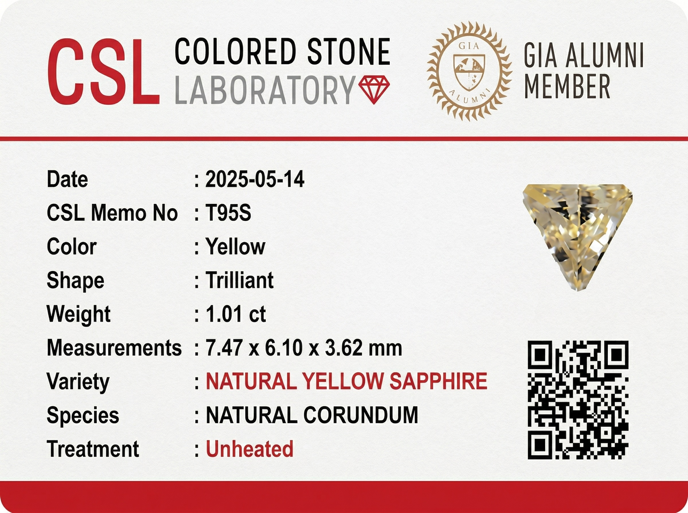 1.01 Ct. Yellow Sapphire from Ceylon (Sri Lanka)