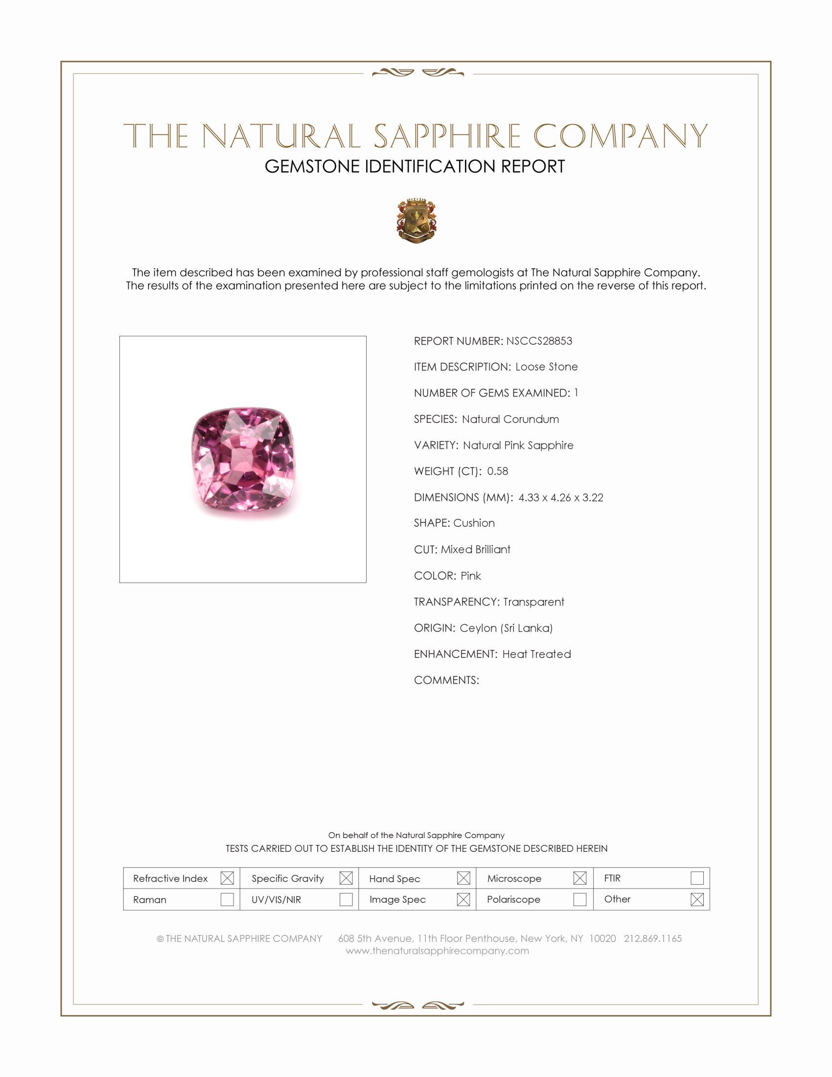 0.58 Ct. Pink Sapphire from Ceylon (Sri Lanka)