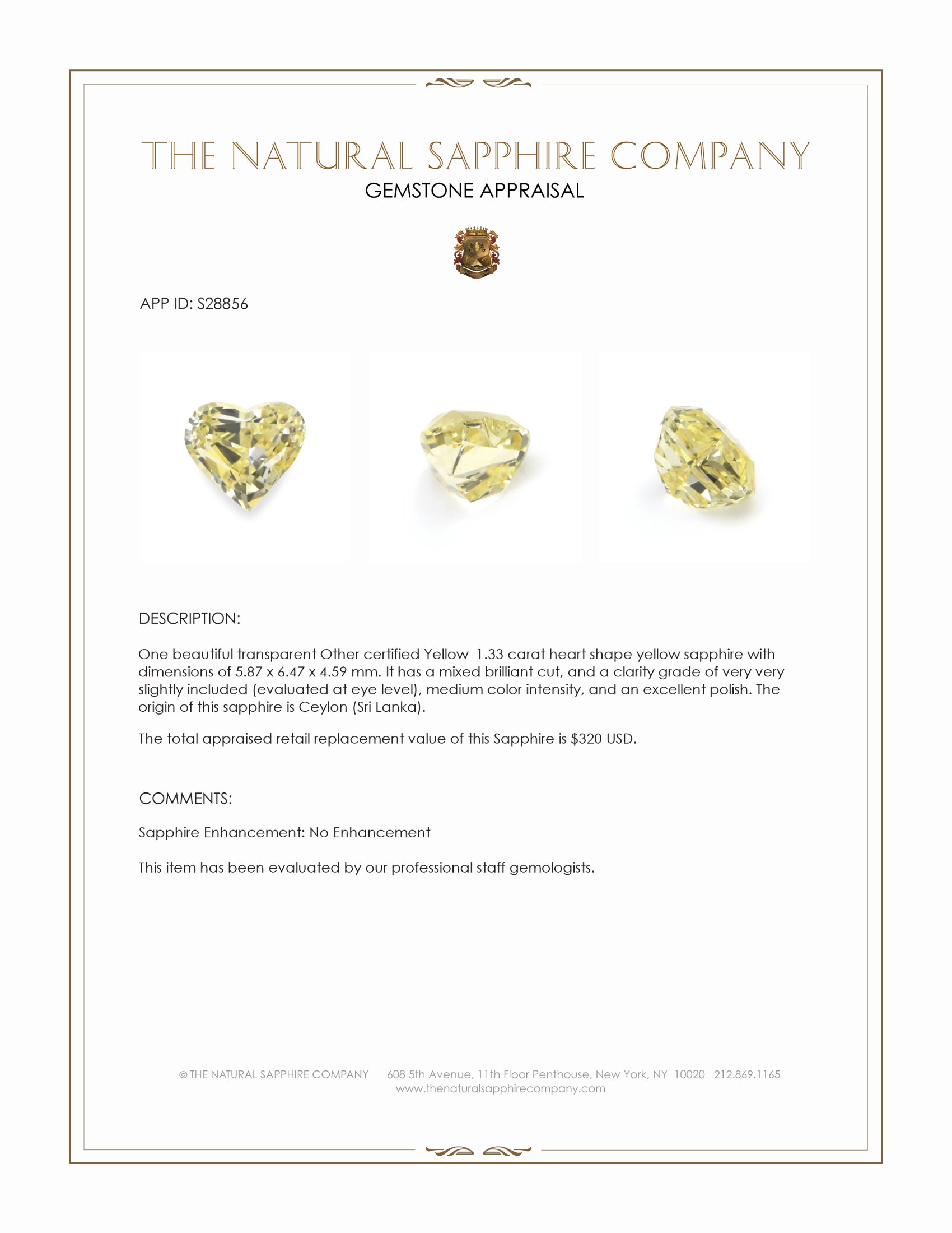 1.33 Ct. Yellow Sapphire from Ceylon (Sri Lanka)