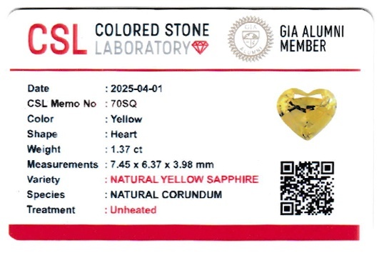 1.37 Ct. Yellow Sapphire from Ceylon (Sri Lanka)