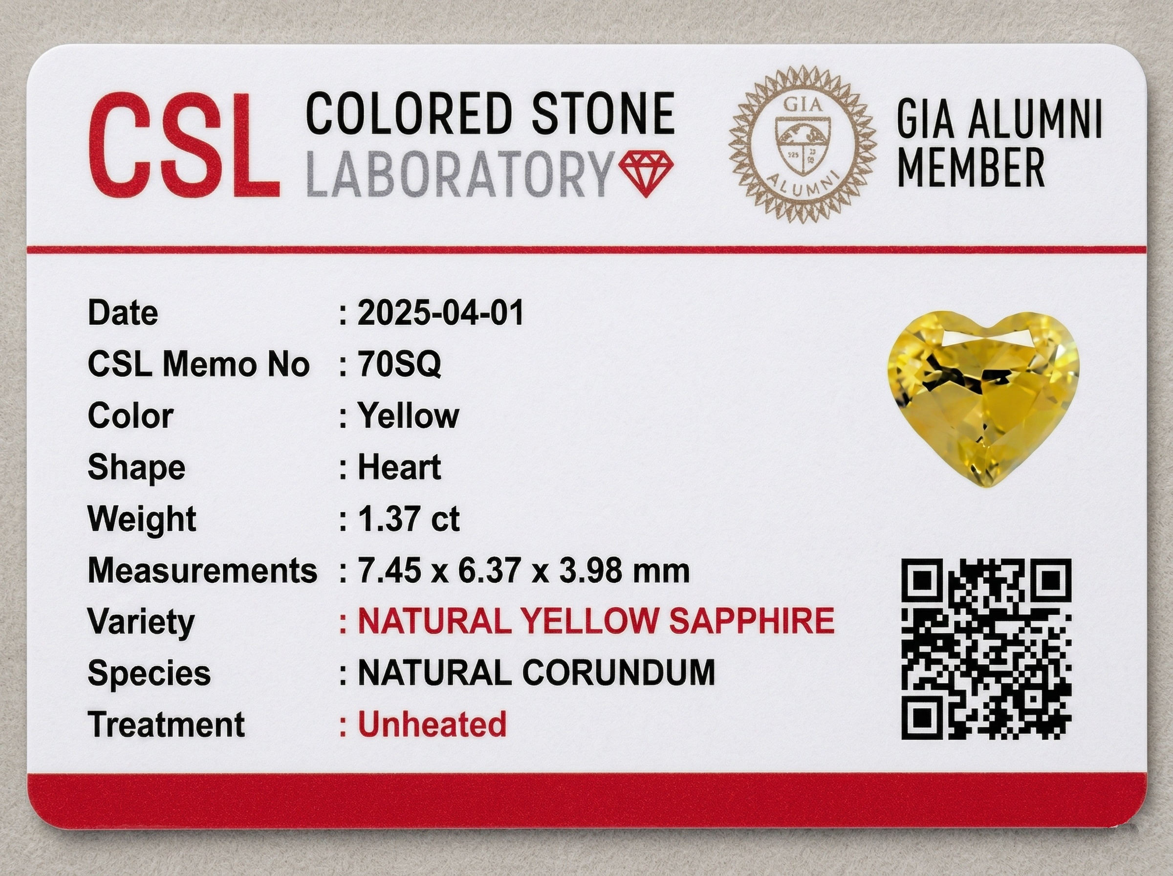 1.37 Ct. Yellow Sapphire from Ceylon (Sri Lanka)