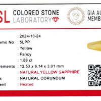 1.69 Ct. Yellow Sapphire from Ceylon (Sri Lanka) Scan Report