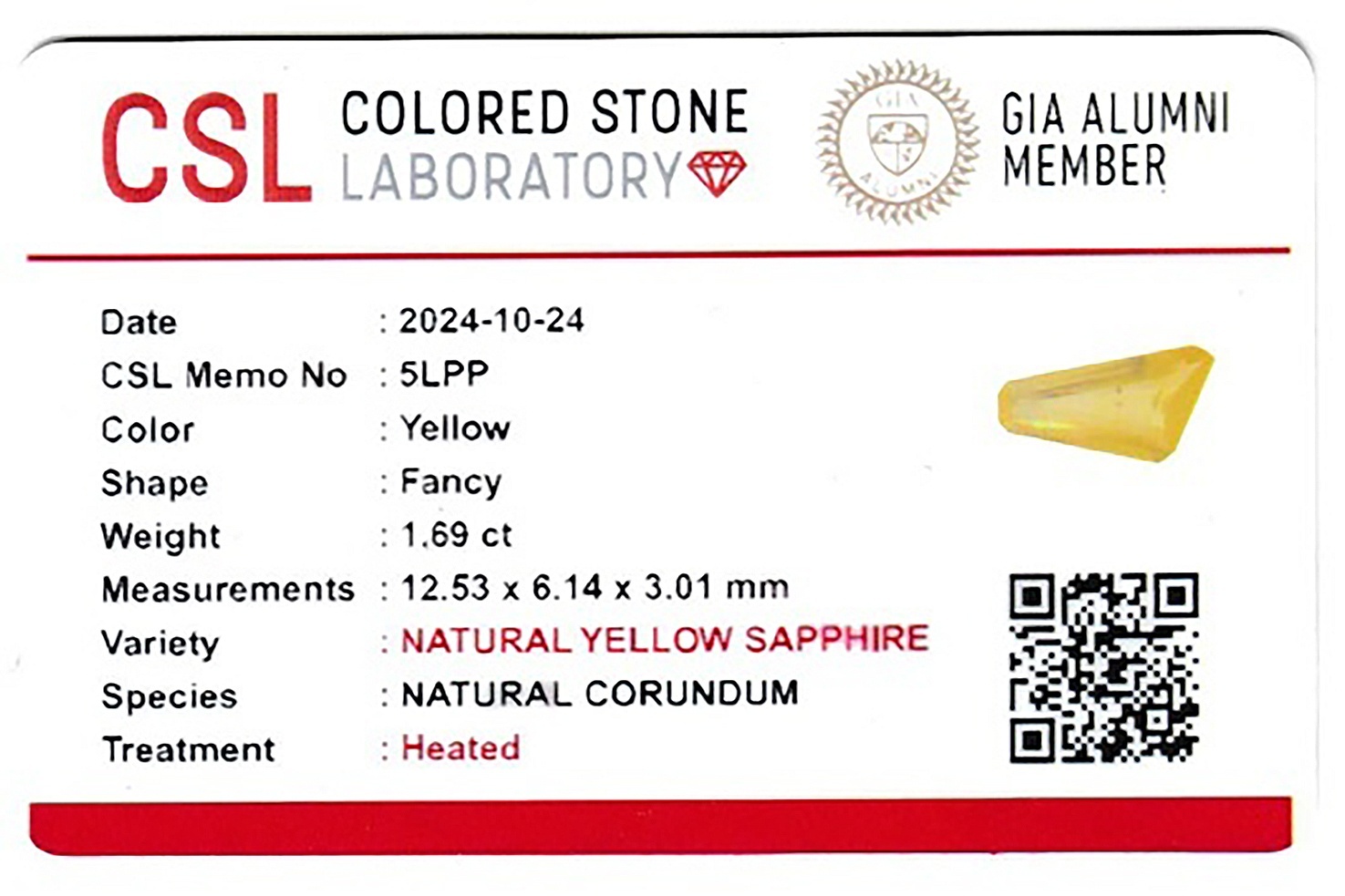 1.69 Ct. Yellow Sapphire from Ceylon (Sri Lanka)