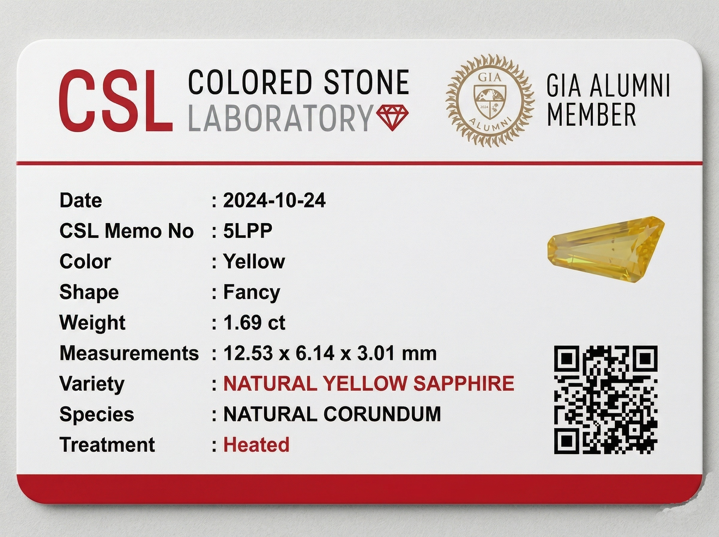 1.69 Ct. Yellow Sapphire from Ceylon (Sri Lanka)