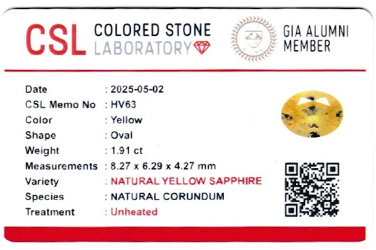 1.91 Ct. Yellow Sapphire from Ceylon (Sri Lanka)