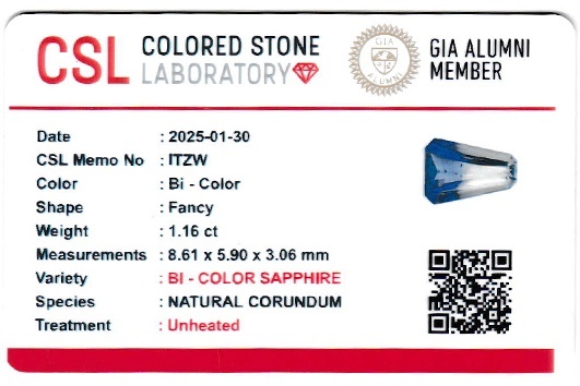 1.16 Ct. Bi Color Sapphire from Ceylon (Sri Lanka)