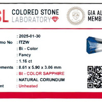 1.16 Ct. Bi Color Sapphire from Ceylon (Sri Lanka) Scan Report