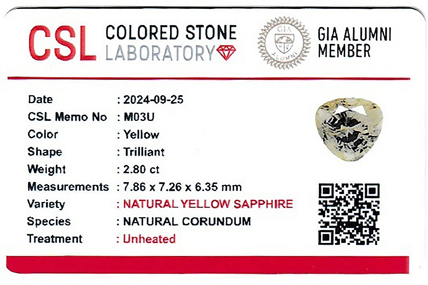 2.80 Ct. Yellow Sapphire from Ceylon (Sri Lanka)