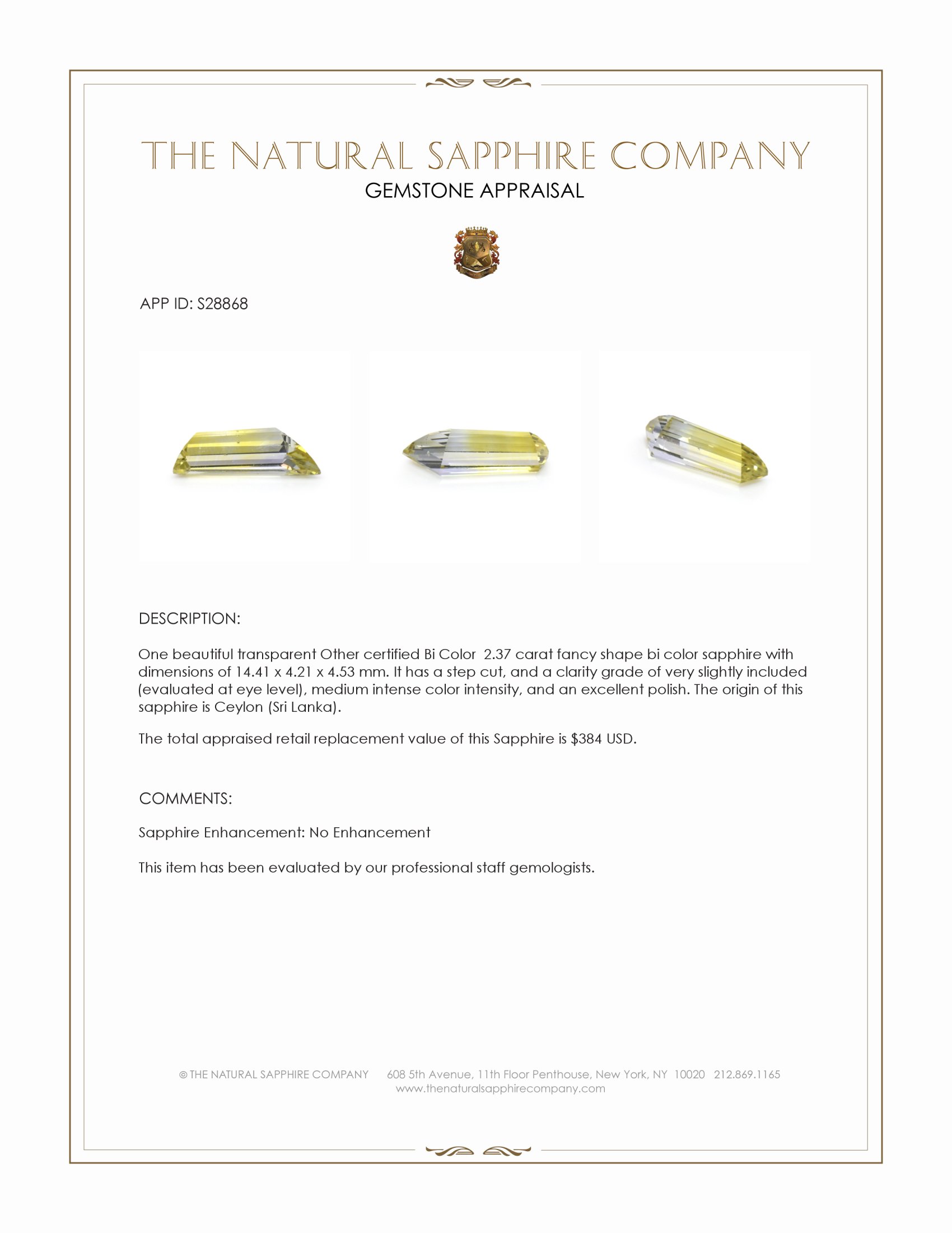 2.37 Ct. Bi Color Sapphire from Ceylon (Sri Lanka)