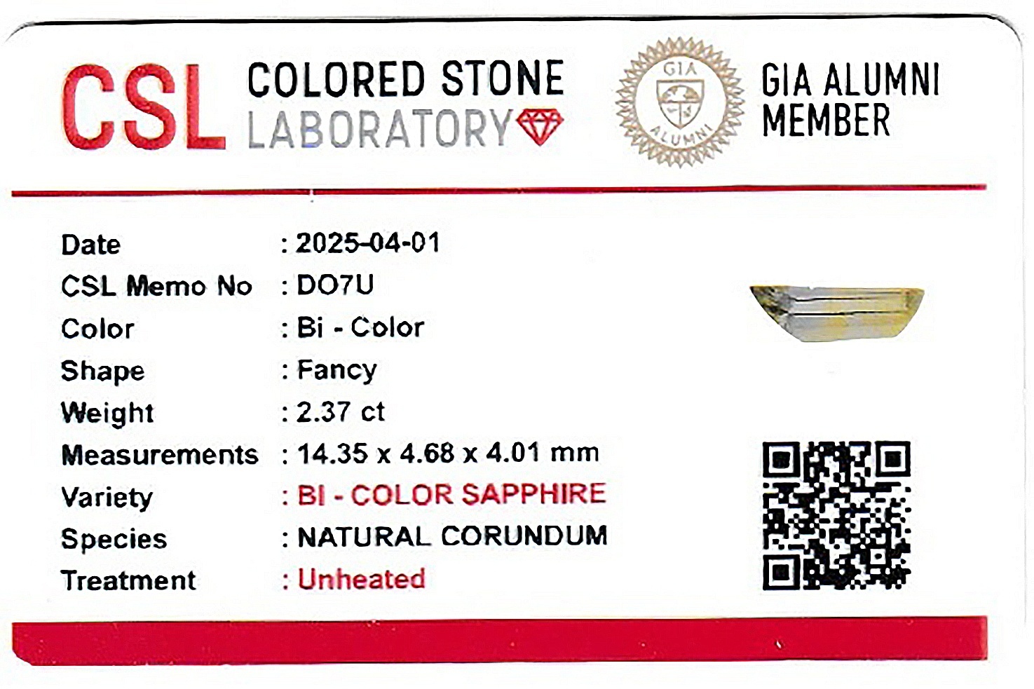 2.37 Ct. Bi Color Sapphire from Ceylon (Sri Lanka)