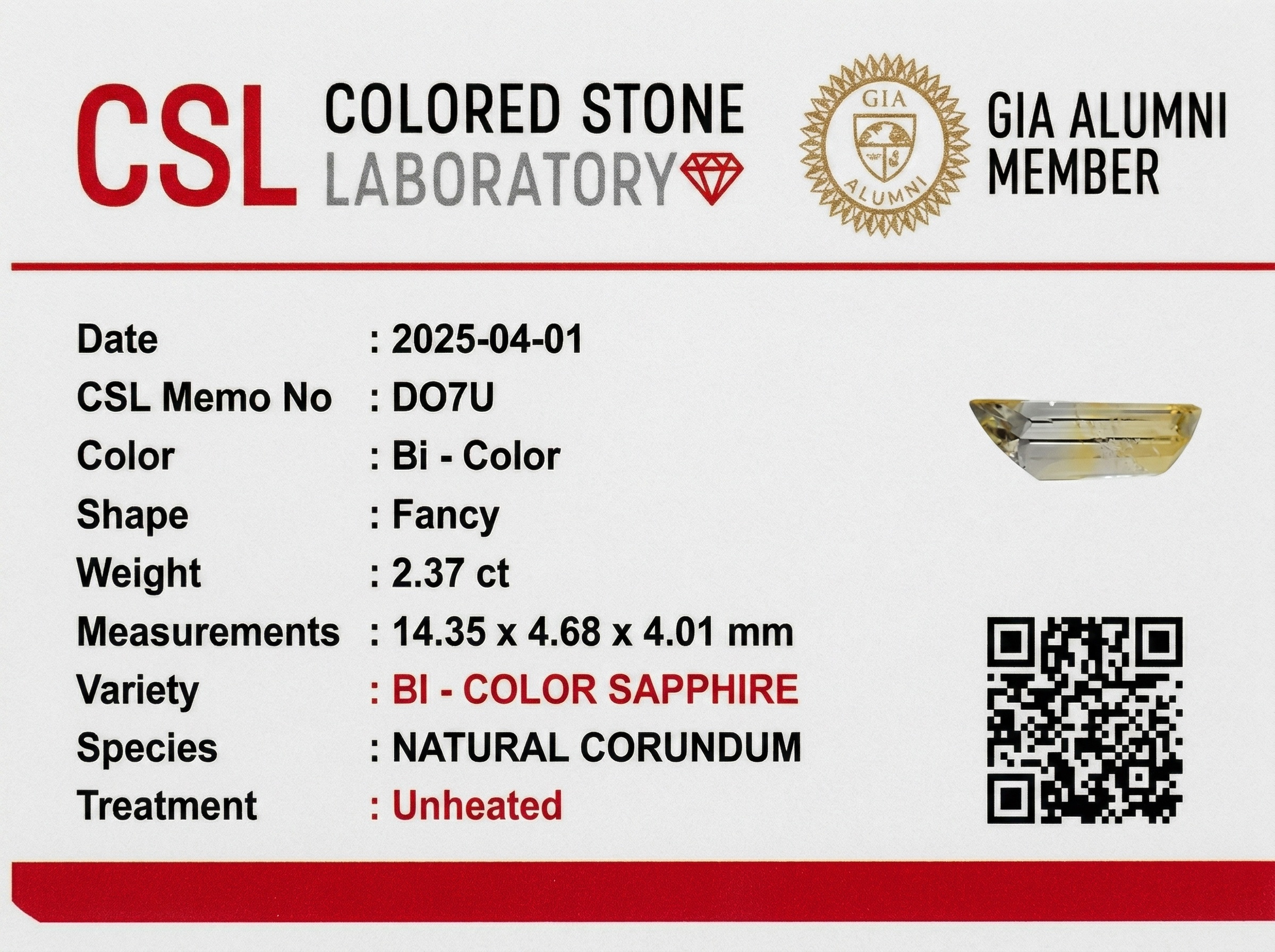2.37 Ct. Bi Color / Parti Sapphire from Ceylon (Sri Lanka)