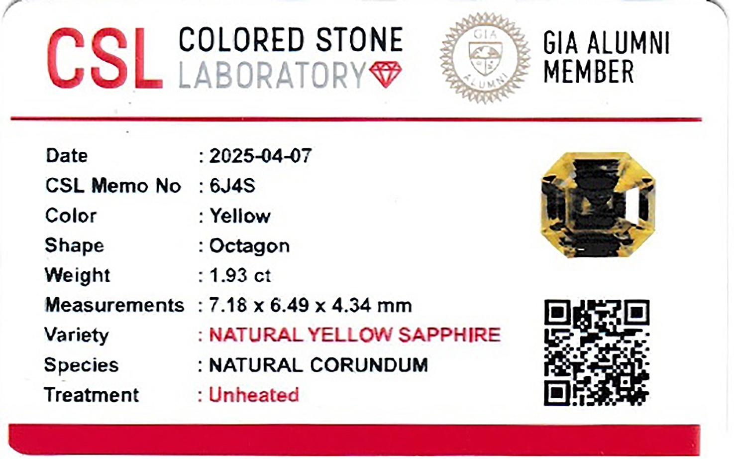 1.93 Ct. Yellow Sapphire from Ceylon (Sri Lanka)