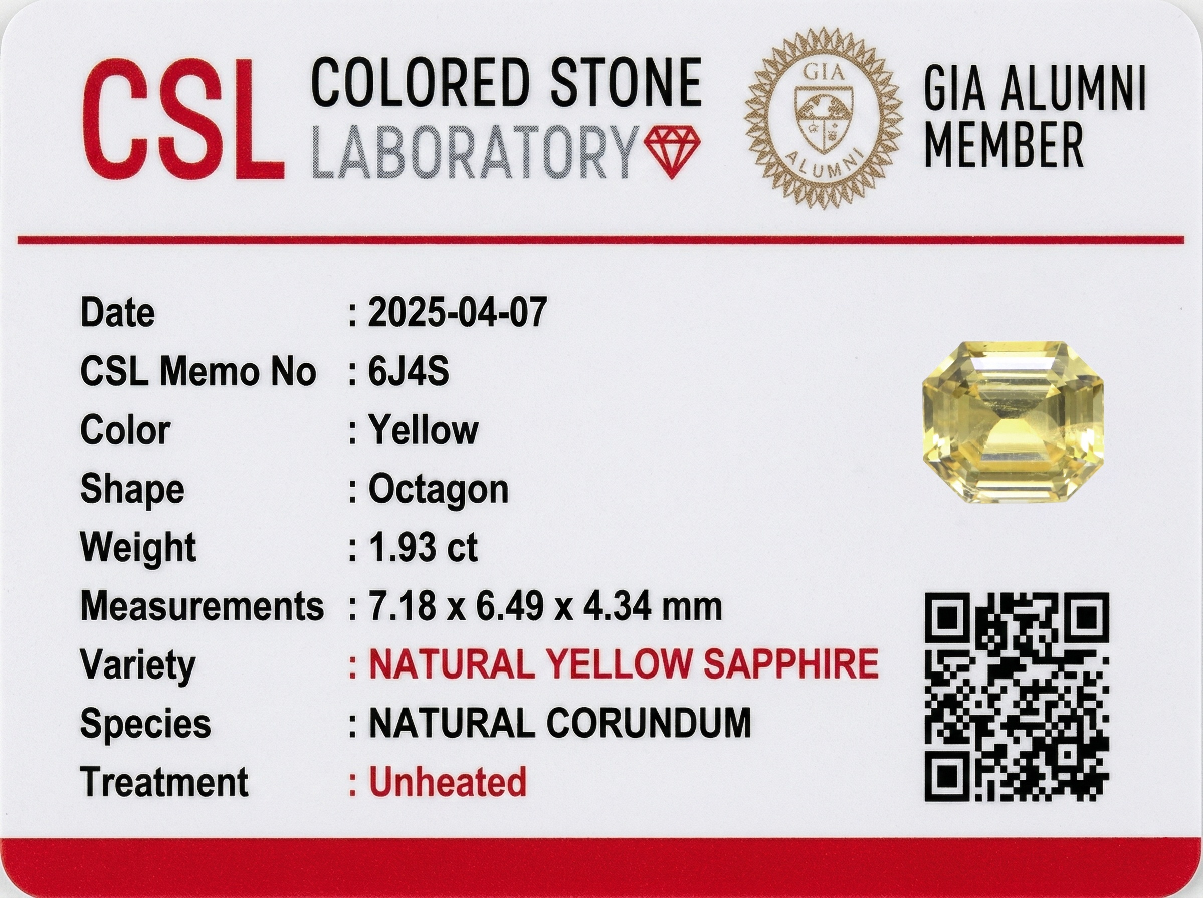 1.93 Ct. Yellow Sapphire from Ceylon (Sri Lanka)
