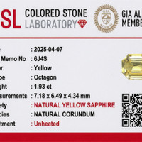 1.93 Ct. Yellow Sapphire from Ceylon (Sri Lanka) Scan Report