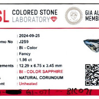 1.98 Ct. Bi Color Sapphire from Ceylon (Sri Lanka) Scan Report