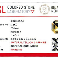 1.46 Ct. Yellow Sapphire from Ceylon (Sri Lanka) Scan Report