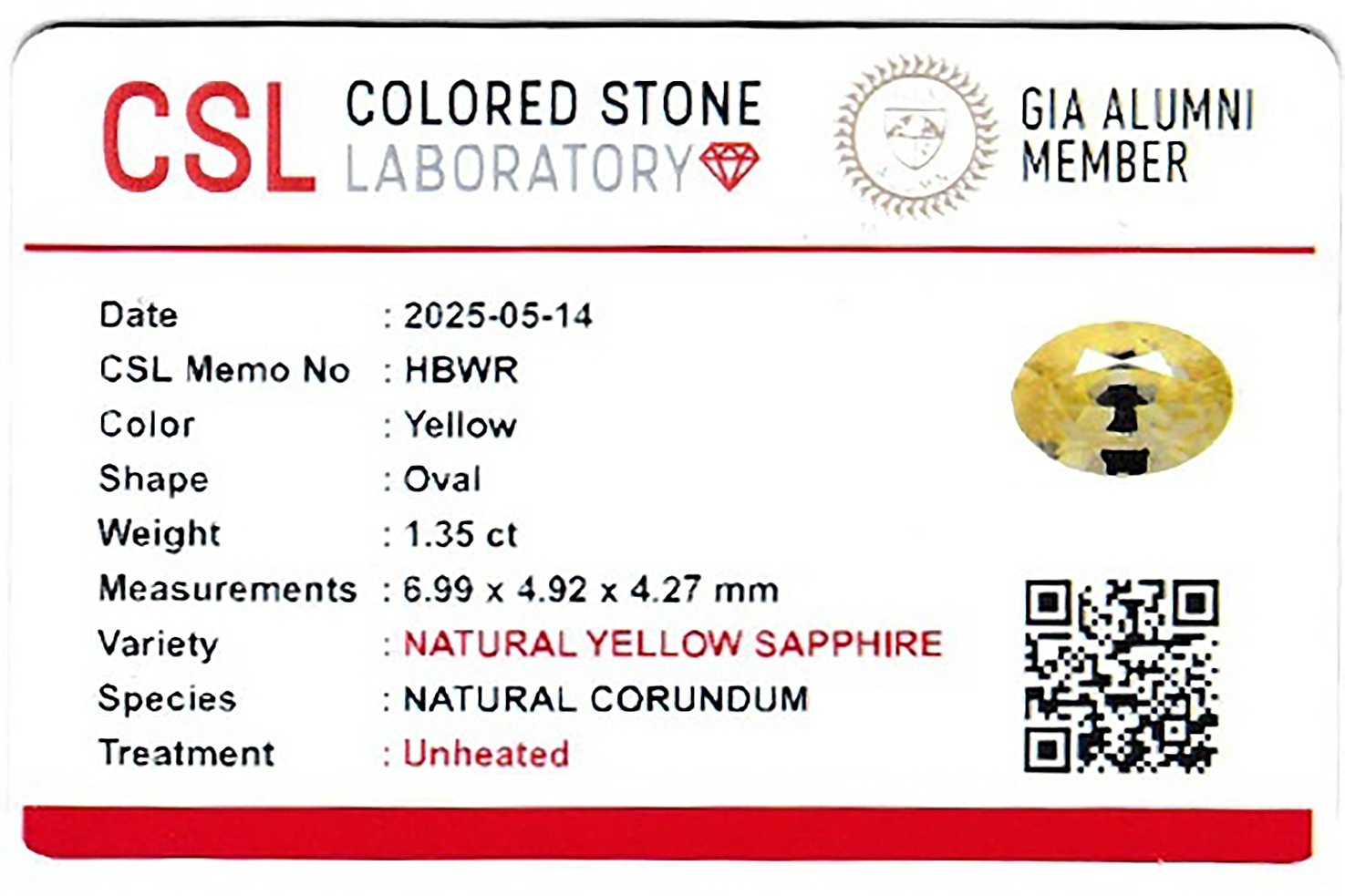 1.35 Ct. Yellow Sapphire from Ceylon (Sri Lanka)