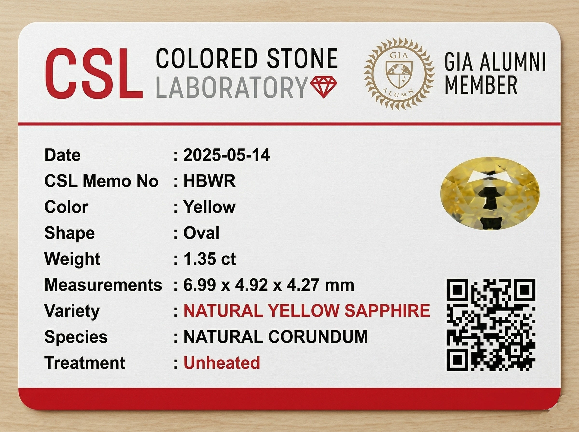1.35 Ct. Yellow Sapphire from Ceylon (Sri Lanka)