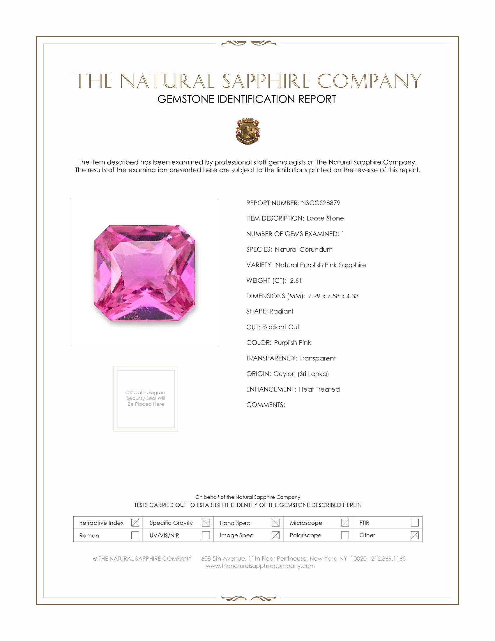 2.61 Ct. Purplish Pink Sapphire from Ceylon (Sri Lanka)