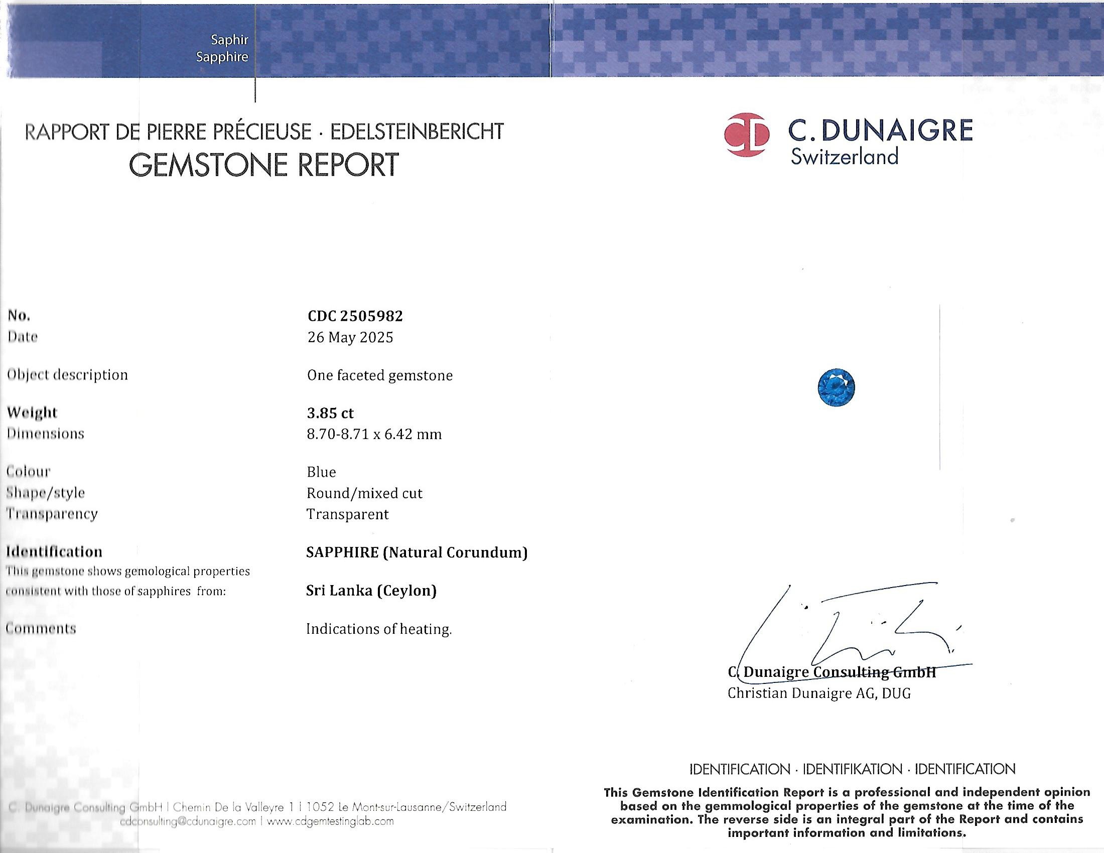 3.85 Ct. Blue Sapphire from Ceylon (Sri Lanka)