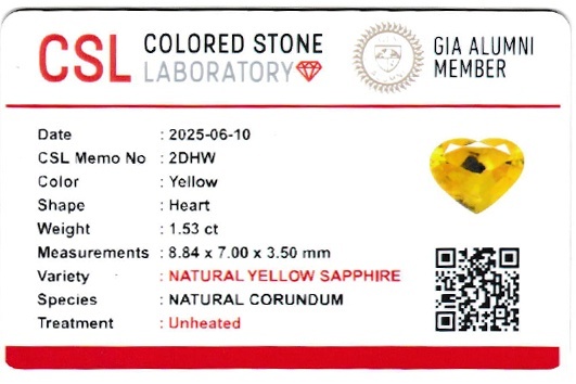 1.54 Ct. Yellow Sapphire from Ceylon (Sri Lanka)