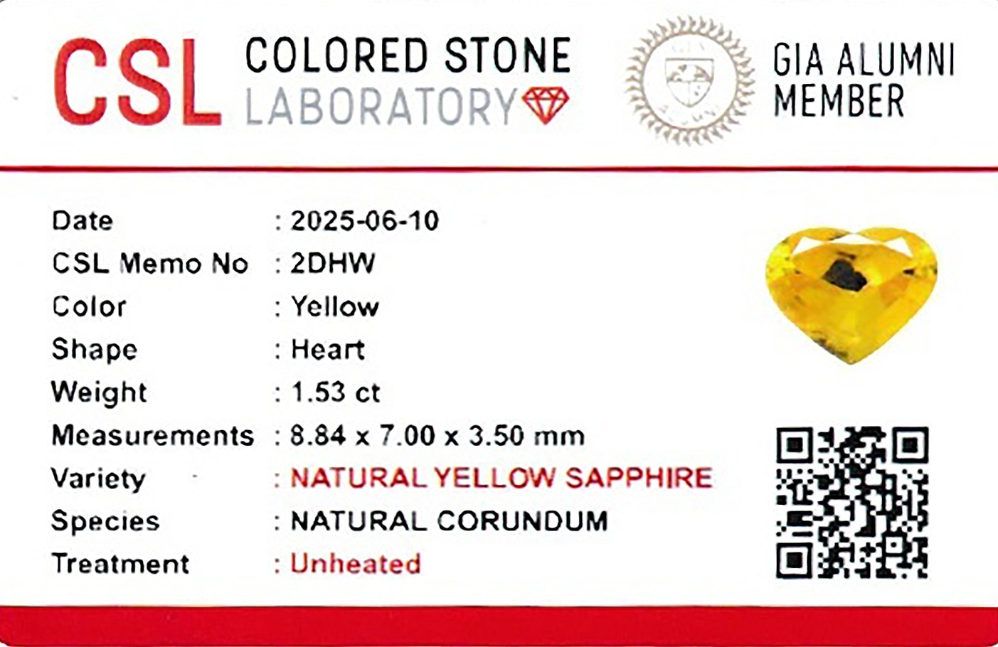 1.54 Ct. Yellow Sapphire from Ceylon (Sri Lanka)