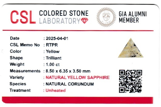 0.99 Ct. Yellow Sapphire from Ceylon (Sri Lanka)