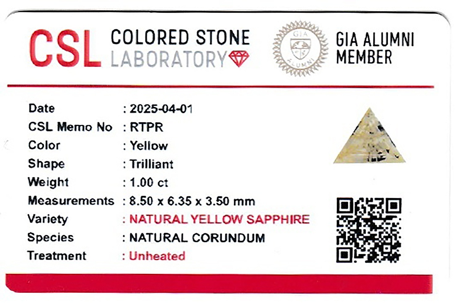 0.99 Ct. Yellow Sapphire from Ceylon (Sri Lanka)