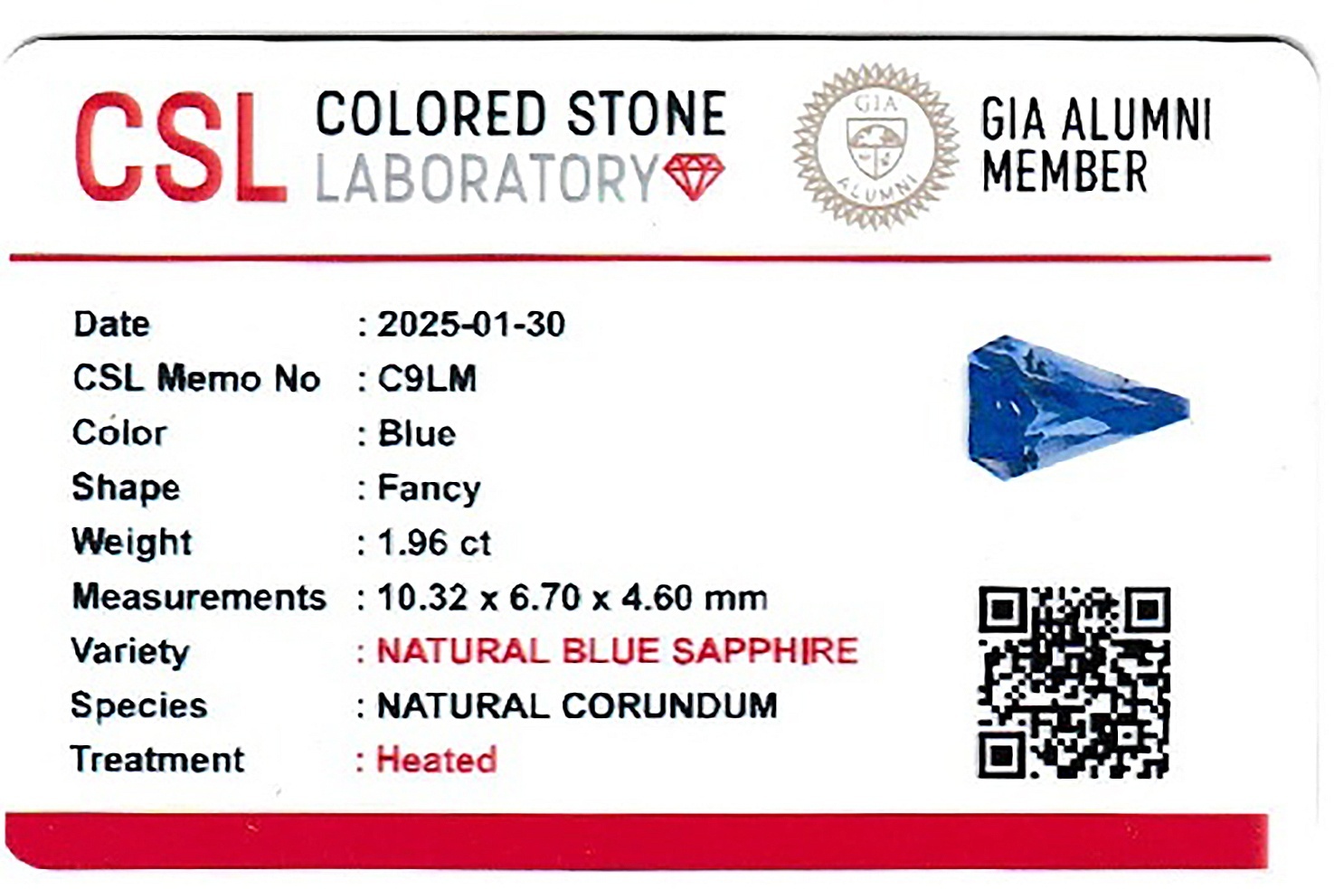 1.94 Ct. Blue Sapphire from Ceylon (Sri Lanka)